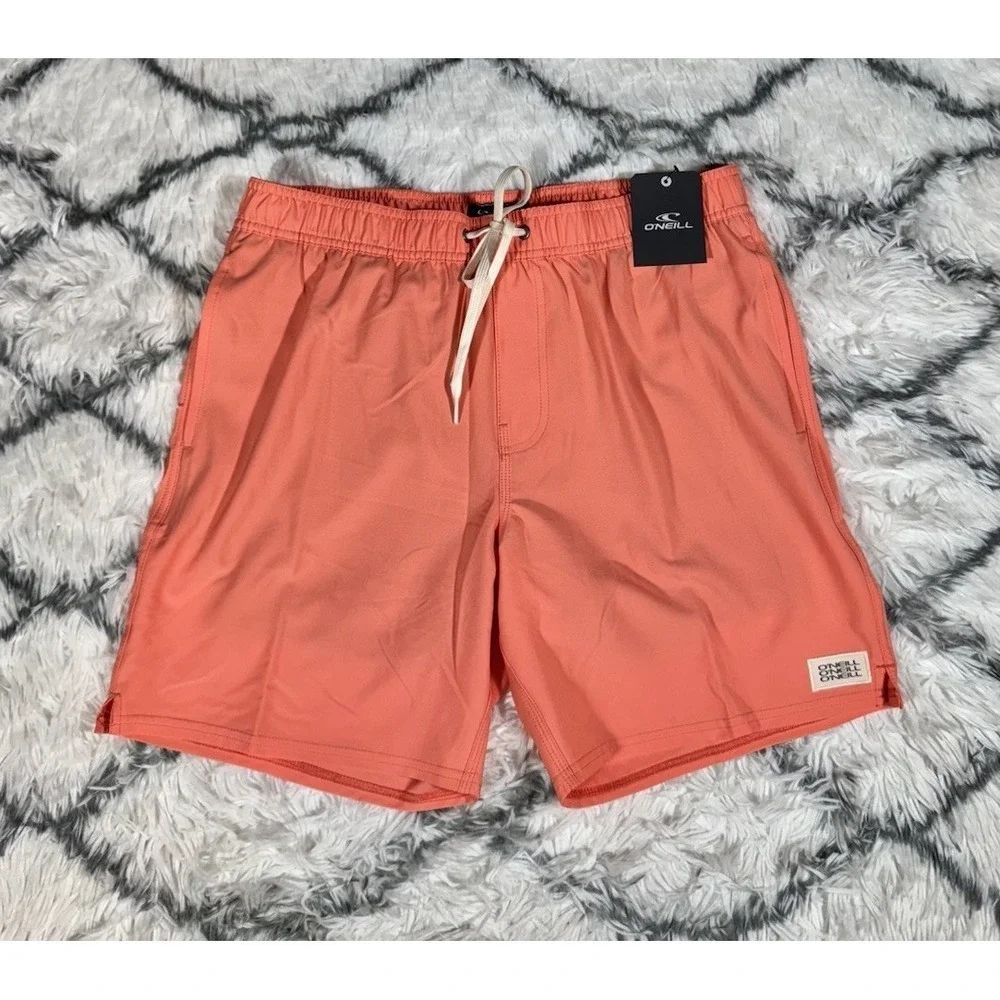O'Neill Redondo Volley Lined Swim Trunks Board Shorts Orange Mens Sz S *NEW* $55